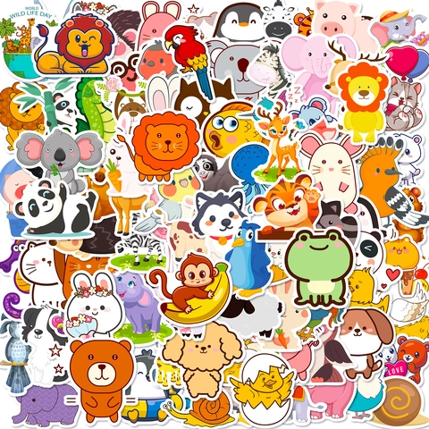 Kawaii Animal Stickers Waterproof PVC DIY Decals For Laptop Notebook Journal Decoration Cartoon Stickers For Kids