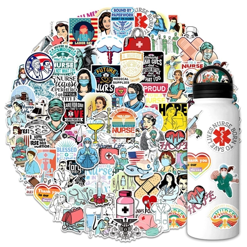 Adesivi in PVC Impermeabili Vita da Infermiera per Laptop Bottiglie d'Acqua Bagagli Scrapbooking Decorazione Stetoscopio Medico