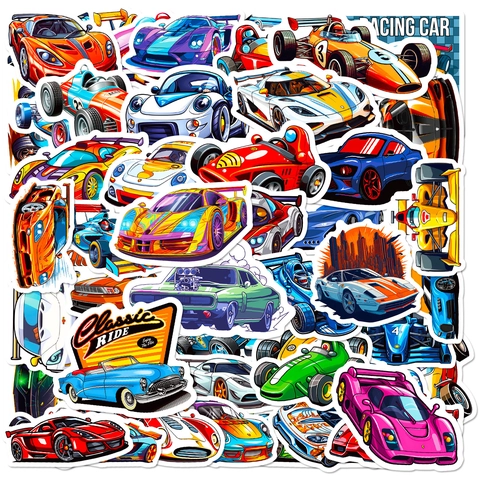 Autocollants de Voiture de Course Imperméables pour Ordinateur Portable Bagages Skateboard DIY Cartoon Supercar Designs Assortis Enfants Ados