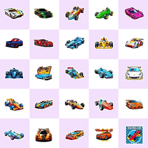 Autocollants de Voiture de Course Imperméables pour Ordinateur Portable Bagages Skateboard DIY Cartoon Supercar Designs Assortis Enfants Ados