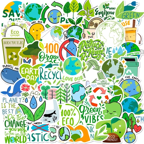 Environmental Protection Slogan Stickers Waterproof PVC Cartoon Earth Day Recycling Decals For Laptop Phone Suitcase Decoration