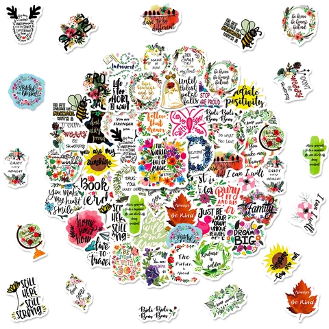 Citations Inspirantes Autocollants Vinyle Imperméable Floral Animaux Décalcomanies Décoratives Pour Ordinateur Portable Carnet Valise DIY Scrapbooking Autocollants