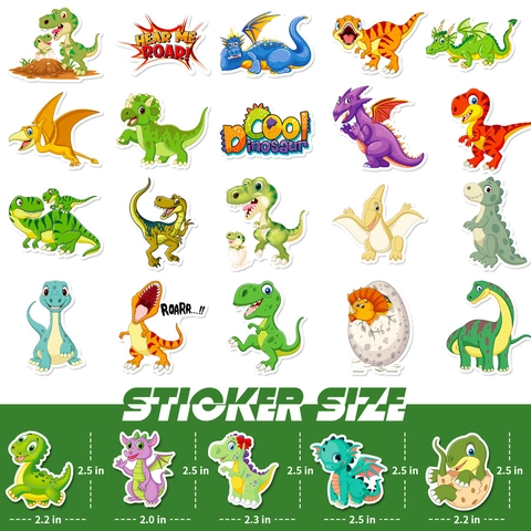 Adesivi in Vinile Impermeabili con Dinosauri dei Cartoni Animati per Bambini Borraccia Laptop Skateboard Bagaglio Chitarra Simpatici Animali Adesivi Decorativi Fai-da-te