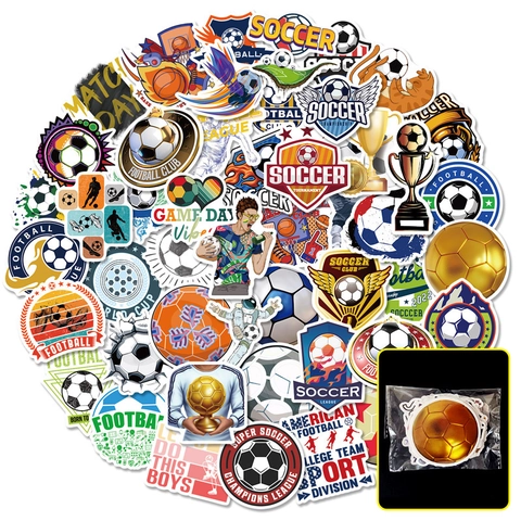 Autocollants en Vinyle PVC Imperméables Thème Football pour Ordinateur Portable Valise Skateboard Bouteille d'Eau Trophée Sport Cadeau Fans
