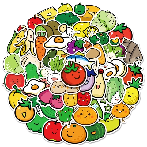 Cartoon Fruit Vegetable Waterproof PVC Stickers For Kids DIY Laptop Luggage Skateboard Decor Learning Doodle Decals