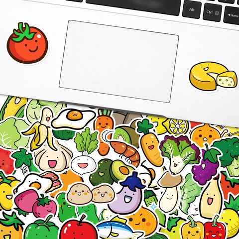 Cartoon Fruit Vegetable Waterproof PVC Stickers For Kids DIY Laptop Luggage Skateboard Decor Learning Doodle Decals