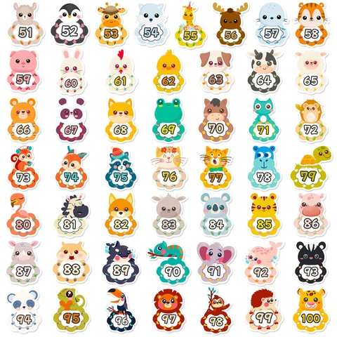 Autocollants Chiffres Animaux de Dessin Animé pour Enfants Apprentissage Précoce Décalcomanies en Vinyle Imperméables