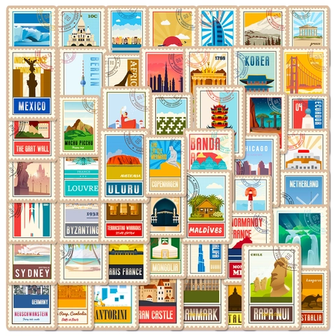Adesivi Vintage Monumenti Mondiali Viaggi Architettura Stile Francobollo Impermeabili DIY Per Laptop Bagagli Chitarra