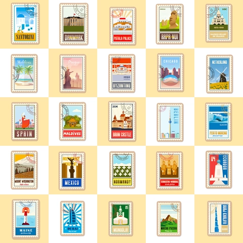 Adesivi Vintage Monumenti Mondiali Viaggi Architettura Stile Francobollo Impermeabili DIY Per Laptop Bagagli Chitarra