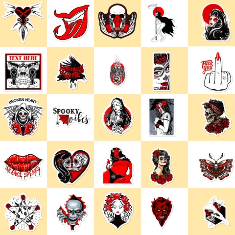 Wasserfeste Vinyl Gothic Horror Aufkleber Rot Schwarz Weiß Punk Totenkopf Teufel Nonne Tattoo Kunst Deko Für Skateboard