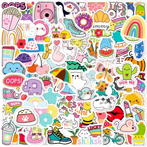 Cartoon Waterproof Vinyl Stickers For Water Bottles Laptop Skateboard Luggage Cute Aesthetic Pink Camera Animal Decals For Girls Teens Kids