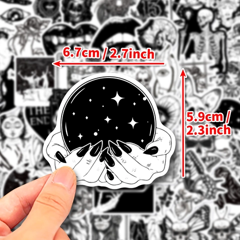 Adesivi Horror Gotico Bianco e Nero Strega Magia Impermeabile Vinile Decals Per Laptop Bagaglio Skateboard Scrapbook Decorazione