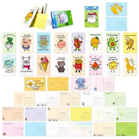 Cartoline con Giochi di Parole a Fumetti Divertenti Biglietti d'Auguri Animali Frutta Messaggio di Incoraggiamento per Bambini Studenti