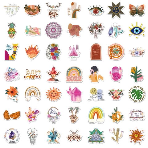 Autocollants Décoratifs PVC Imperméables Style Bohème Pour Ordinateur Portable Valise Skateboard Moto Casque Guitare DIY Art Décalcomanies Vintage Esthétique Autocollants Scrapbooking