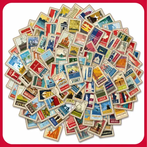 Vintage World Landmark Postage Stamp Stickers Waterproof PVC Global Architecture City Travel Scrapbook Decals For Laptop Luggage Notebook Diary Decoration