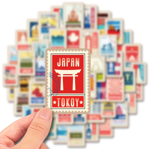 Vintage World Landmark Stickers Waterproof PVC Vinyl Travel Postage Stamp Decals For Laptop Suitcase Skateboard Journal Decor