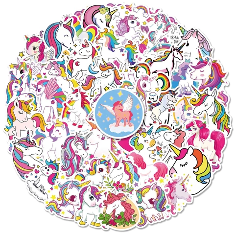 Adesivi Unicorno Impermeabili Decalcomanie in Vinile Per Borracce Laptop Valigia Bagaglio Simpatici Cartoni Animati Arcobaleno Cavallo Adesivi Per Bambini Ragazze DIY Decorativi Scrapbooking Adesivi