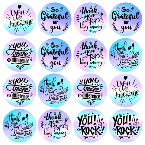 Autocollants de Remerciement Laser Holographiques Étiquettes Décoratives Rondes Pour Boîte Cadeau Scellage Enveloppe Mariage