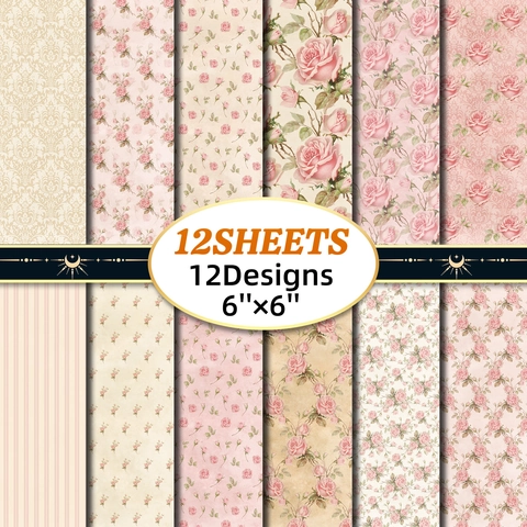 Vintage Pink Rose Floral Scrapbook Paper Acid Free Decorative Material Paper For DIY Photo Album Journaling Crafting Background