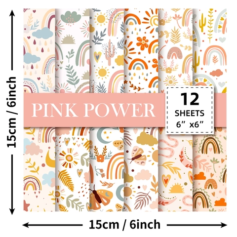 BOHO Rainbow Scrapbook Paper Pack Floral Pattern Acid Free Background Material Paper For DIY Journal Crafting Kids Student Stationery