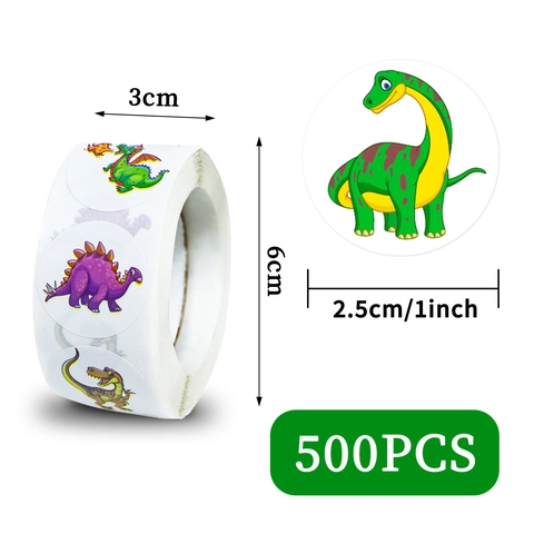Cartoon Dinosaur Reward Stickers For Kids Teacher School Decorative Self Adhesive Round Scrapbook Animal Stickers Stationery Supplies
