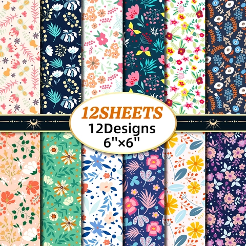 12 Sheets 6x6 Inch Flower Garden Scrapbook Paper Pack Floral Botanical Pattern Decorative Background Paper For DIY Album Journal Card Making