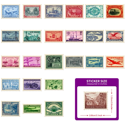 Vintage World Postage Stamps Stickers For Scrapbooking Journaling Waterproof Travel Stamp Decals Retro Decorative Stationery For Laptop Water Bottle
