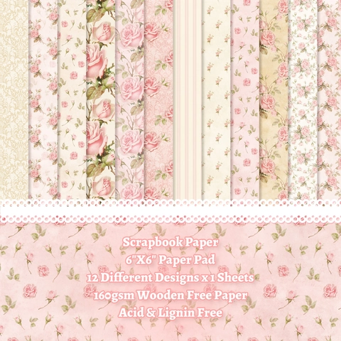 Vintage Pink Rose Floral Scrapbook Paper Acid Free Decorative Material Paper For DIY Photo Album Journaling Crafting Background