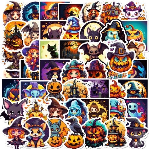 Αυτοκόλλητα Halloween Αδιάβροχα Βινυλίου Κινούμενα Σχέδια Κολοκύθα Μάγισσα Φάντασμα Διακοσμητικά για Παγούρια Λάπτοπ Αυτοκίνητο Αποσκευές Πάρτι