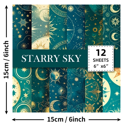 Vintage Himmlisches Scrapbook Papier Material Set Retro Sternenhimmel Sonne Mond Muster Für DIY Journaling Basteln Dekoration