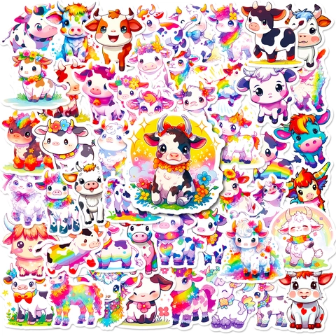 Süße Regenbogen Kuh Cartoon Aufkleber Wasserdicht PVC Graffiti Decals Für Laptop Wasserflasche Sammelalbum Kinder Geschenk