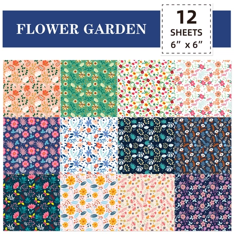 12 Sheets 6x6 Inch Flower Garden Scrapbook Paper Pack Floral Botanical Pattern Decorative Background Paper For DIY Album Journal Card Making
