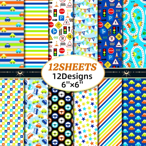 Papel de Fondo para Álbum de Recortes de Coches de Transporte Señales de Tráfico de Dibujos Animados Decorativo Manual de Bricolage Fabricación de Tarjetas Material de Manualidades para Niños