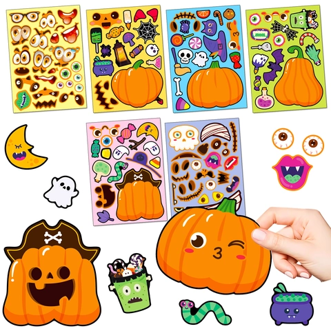 Halloween DIY Pumpkin Face Puzzle Stickers Cartoon Ghost Witch Hat Stickers For Kids Holiday Party Decoration