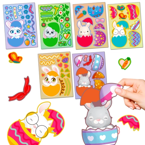 Easter Bunny DIY Puzzle Stickers Kids Cartoon Rabbit Egg Face Change Hand Account Decorative Stickers Stationery For Holiday