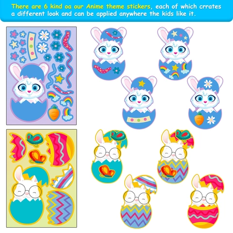 Easter Bunny DIY Puzzle Stickers Kids Cartoon Rabbit Egg Face Change Hand Account Decorative Stickers Stationery For Holiday
