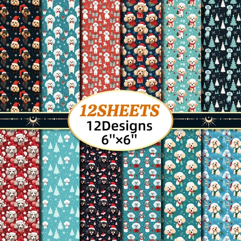 Papel Decorativo de Scrapbook de Caniche de Navidad Material de Fondo DIY para Hacer Tarjetas Regalos Navideños