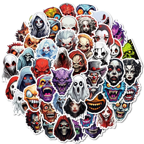Halloween Horror Ghost Face Adesivi Impermeabili In Vinile Decalcomanie Per Laptop Skateboard Bagaglio Teschio Zombie Clown Adesivi