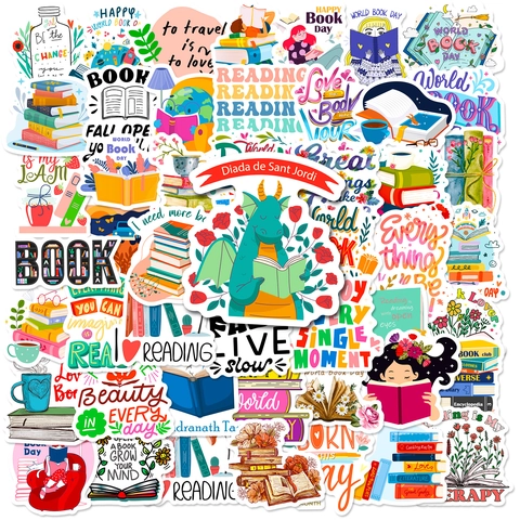 Adesivi a Tema Lettura Per Gli Amanti Dei Libri Decalcomanie in Vinile Impermeabili Per Laptop Borraccia Scrapbook Diario Decorazione Cancelleria Adesivi Artistici