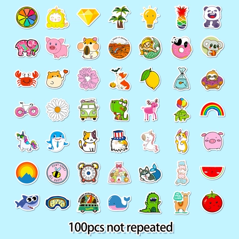 Süße Cartoon Ästhetik PVC Wasserdichte Aufkleber Für Scrapbooking DIY Dekorative Vinyl Decals Für Laptop Gepäck Journaling Schreibwaren Tiere Essen Natur Muster Kunst Dekor