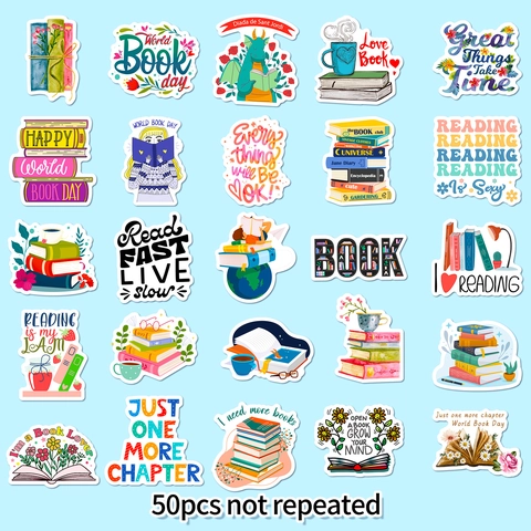 Adesivi a Tema Lettura Per Gli Amanti Dei Libri Decalcomanie in Vinile Impermeabili Per Laptop Borraccia Scrapbook Diario Decorazione Cancelleria Adesivi Artistici