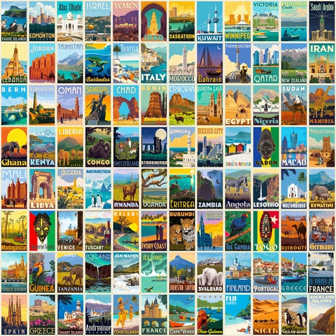 Vintage World Landmark Travel Poster Stickers For Scrapbooking Waterproof Retro Architecture Landscape Decor Journal Decals