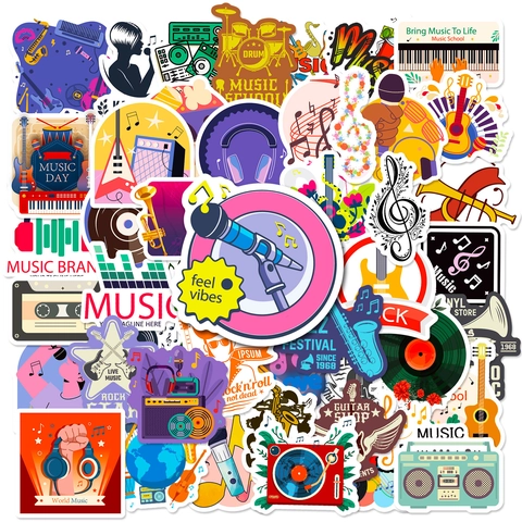 Music Waterproof PVC Stickers Retro Hand Drawn Musical Instruments Decals For Laptop Suitcase Water Bottle Journal DIY Decor