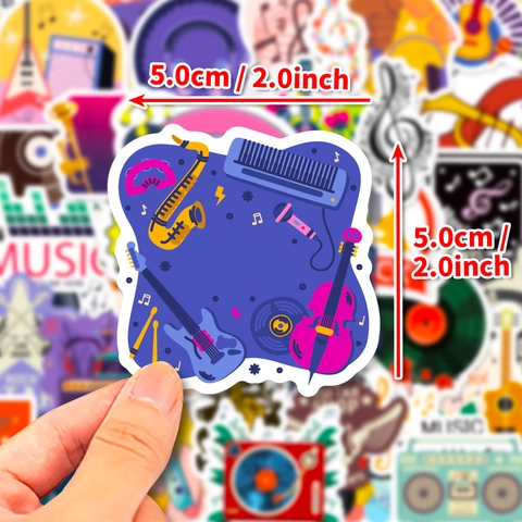Music Waterproof PVC Stickers Retro Hand Drawn Musical Instruments Decals For Laptop Suitcase Water Bottle Journal DIY Decor