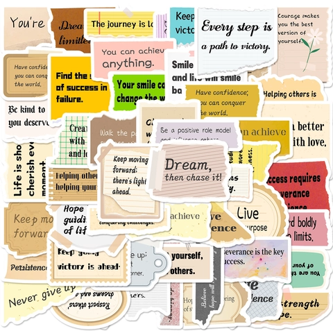 Set Adesivi Citazioni Inglesi Motivazionali Strappati a Mano Estetici Scrapbooking Decalcomanie per Laptop Valigia Bottiglia Fai-da-Te