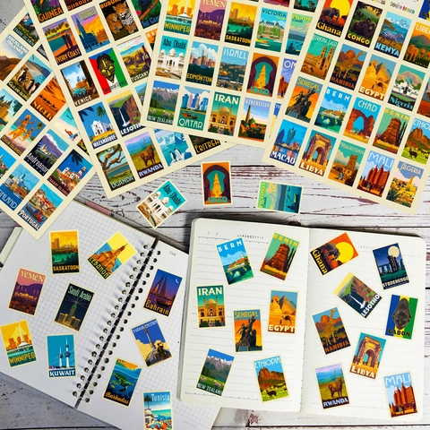 Vintage World Landmark Travel Poster Stickers For Scrapbooking Waterproof Retro Architecture Landscape Decor Journal Decals