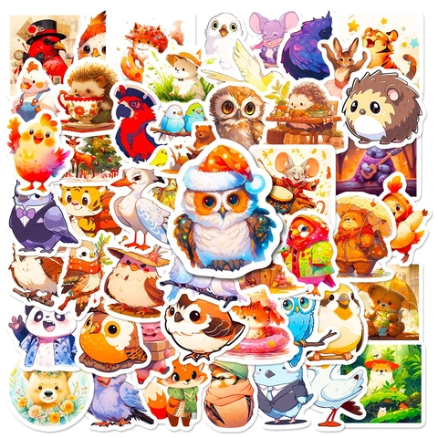 Fifty Cute Animal Stickers Owl Bear Fox Cartoon Waterproof Decals For Scrapbooking Journaling DIY Decor Kids Reward Gift