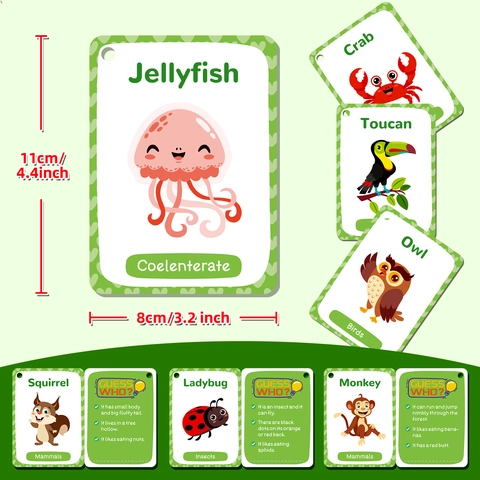 Tarjetas Flash de Reconocimiento de Animales en Inglés para Niños Pequeños Aprendizaje Temprano Educativo Animales de Dibujos Animados Tarjetas de Cognición