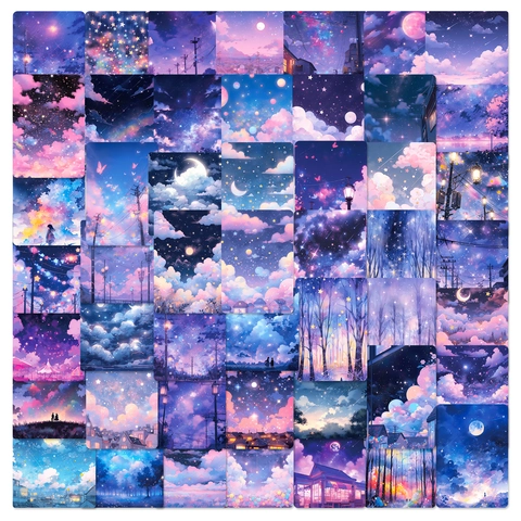 50 Stück Traumhafter Sternenhimmel Dekorative Aufkleber Ästhetische Galaxie Aurora Landschaft Für Scrapbooking DIY Journal Kunsthandwerk Aufkleber