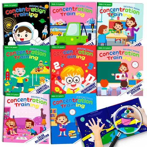 Concentration Training Cognitive Sticker Books Preschool Toddler Early Learning Space Vehicle Animal Theme Activity Books